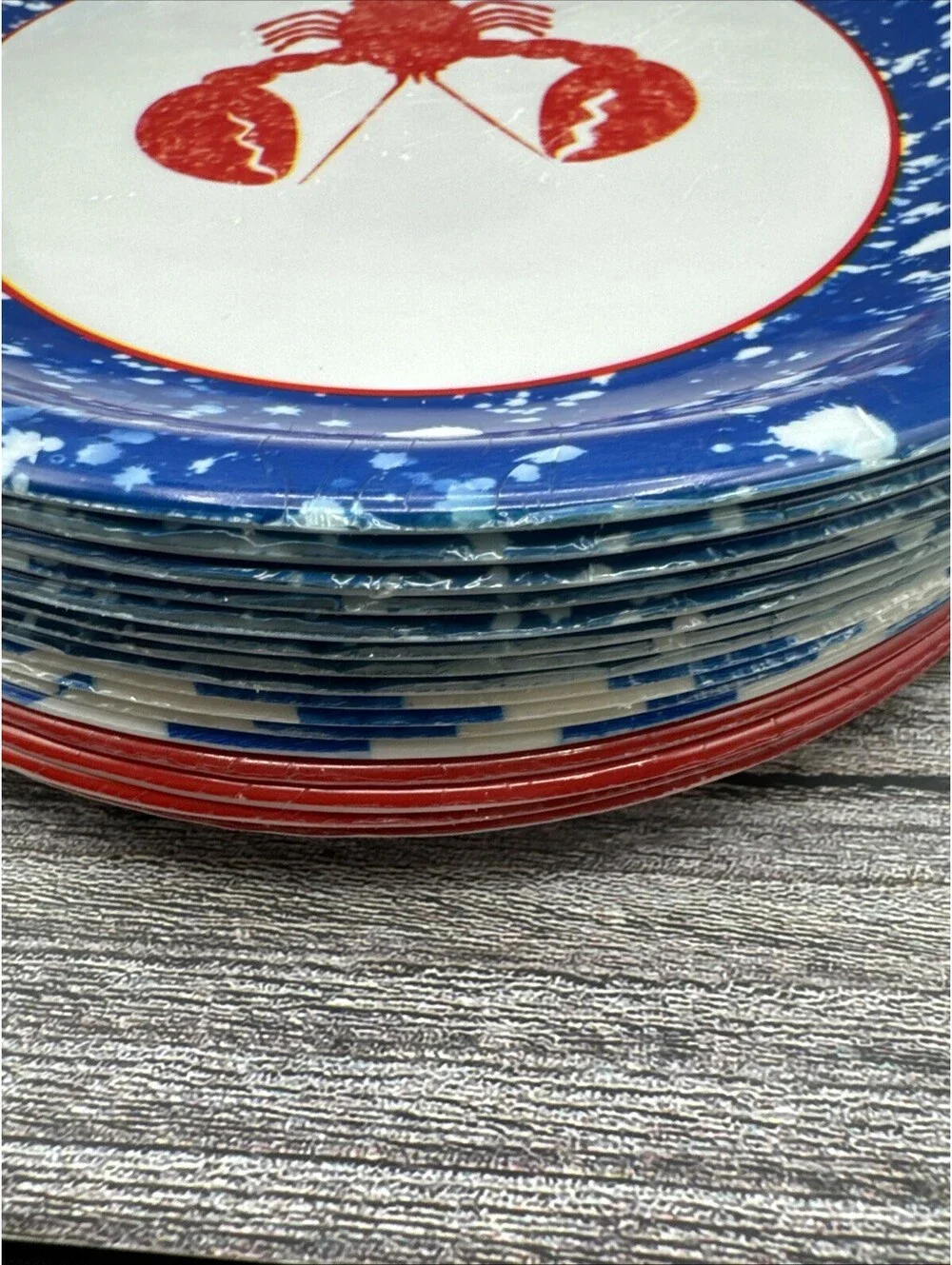 Vintage Lobster Platters Bundle Of 16 Blue Red White Melamine Coastal Beach